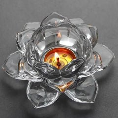 Glass Lotus Flower Tea Light Candle Holder Set