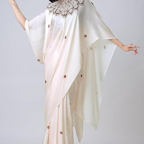 Satin Silk Printed Kaftan Saree With Unstitched Blouse